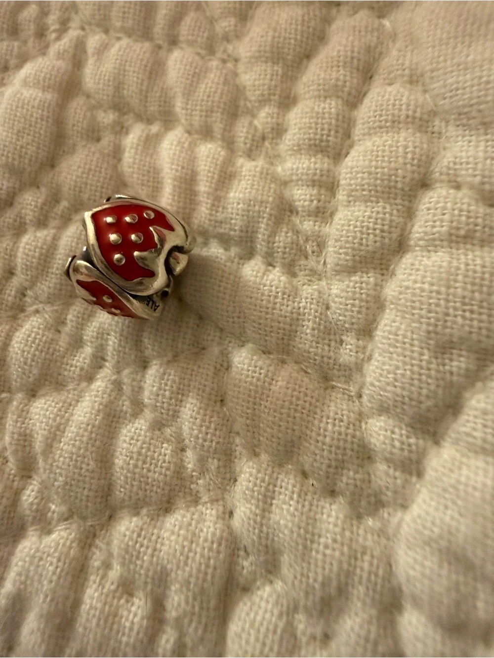 Pandora Retired Red Heart Strawberry Enamel Charm Bead